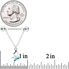 Load image into Gallery viewer, 14G 5/8 Aqua Gem Hollow Butterfly Chain Dangle Nipple Ring Set