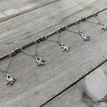 Load image into Gallery viewer, 14G 5/8 Pink Gem Butterfly Dangle Nipple Ring Set