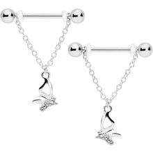 Load image into Gallery viewer, 14G 5/8 Clear Gem Butterfly Dangle Nipple Ring Set