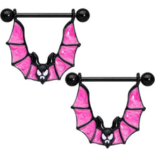 Load image into Gallery viewer, 14G 3/4 Black Pinkish Bats Halloween Nipple Shield Set