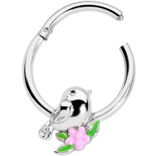 Load image into Gallery viewer, 16G 3/8 Bird Pink Flower Hinged Segment Ring
