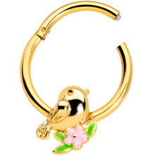 Load image into Gallery viewer, 16G 3/8 Gold Tone Bird Pink Flower Hinged Segment Ring