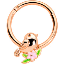 Load image into Gallery viewer, 16G 3/8 Rose Gold Tone Bird Pink Flower Hinged Segment Ring
