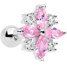 Load image into Gallery viewer, 16G 1/4 Clear Pink CZ Gem Star Burst Cartilage Tragus
