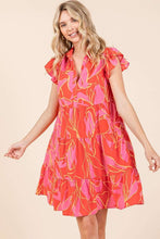 Load image into Gallery viewer, Leaf Print Ruffle Sleeve Tiered Mini Dress For Summer – Fluttering, Playful and Feminine Dress with Layered Details