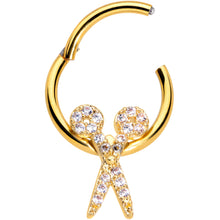 Load image into Gallery viewer, 16G 3/8 Clear CZ Gem Gold Tone Scissors Hinged Segment Ring