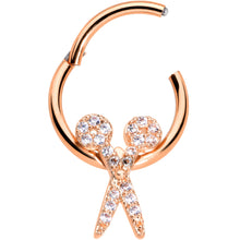 Load image into Gallery viewer, 16G 3/8 Clear CZ Gem Rose Gold Tone Scissors Hinged Segment Ring