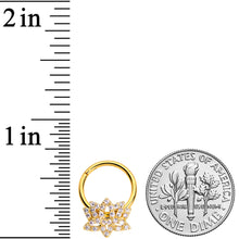 Load image into Gallery viewer, 16G 3/8 Clear CZ Gem Gold Tone Lotus Flower Hinged Segment Ring