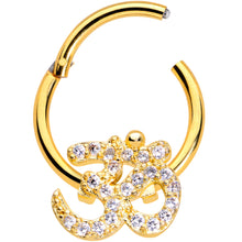 Load image into Gallery viewer, 16G 3/8 Clear CZ Gem Gold Tone Amazing Om Hinged Segment Ring