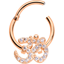 Load image into Gallery viewer, 16G 3/8 Clear CZ Gem Rose Gold Tone Om Hinged Segment Ring