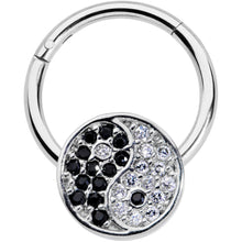 Load image into Gallery viewer, 16G 3/8 Clear Black CZ Gem Yin Yang Hinged Segment Ring