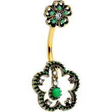 Load image into Gallery viewer, Clear Gem Gold Tone Open Green Flower St Patricks Day Belly Ring