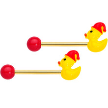 Load image into Gallery viewer, 14G 5/8 Gold Tone Sleepy Duck Barbell Nipple Ring Set
