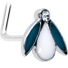 Load image into Gallery viewer, 20G 7.5mm Clear Gem Blue White Leaves L Shaped Nose Ring