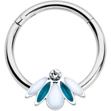 Load image into Gallery viewer, 16G 5/16 Clear Gem Blue White Leaves Hinged Segment Ring