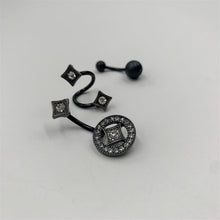 Load image into Gallery viewer, Clear Gem Black Sandblasted Spiral Circle Belly Ring Set of 3