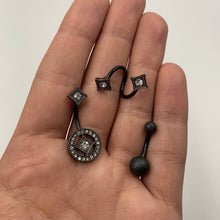 Load image into Gallery viewer, Clear Gem Black Sandblasted Spiral Circle Belly Ring Set of 3