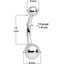 Load image into Gallery viewer, 14G 3/8 Grade 23 Small Ball Titanium Belly Ring Curved Barbell