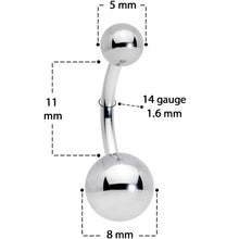 Load image into Gallery viewer, 14G 3/8 Grade 23 Large Ball Titanium Belly Ring Curved Barbell
