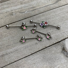 Load image into Gallery viewer, 14G 9/16 Bird Pink Flower Barbell Nipple Ring Set