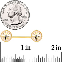 Load image into Gallery viewer, 14G 5/8 Clear Gem Gold Tone Sailors Compass Barbell Nipple Ring Set