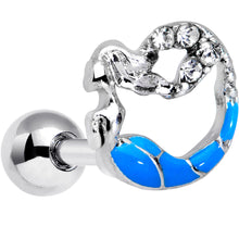 Load image into Gallery viewer, 16G 1/4 Clear Gem Blue Curved Mermaid Cartilage Tragus