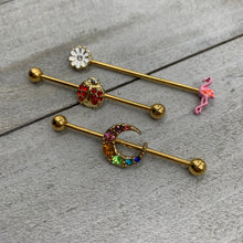 Load image into Gallery viewer, 14G Rainbow Gem Gold Tone Crescent Moon Industrial Barbell 38mm