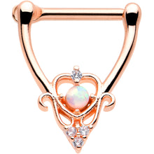 Load image into Gallery viewer, 16G 5/16 White Synth Opal Rose Gold Tone Scroll Cartilage Clicker
