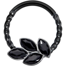 Load image into Gallery viewer, 16G 3/8 Black Gem Black Oval Quartet Twisted Cartilage Clicker