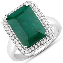 Load image into Gallery viewer, 5.72 Carat Dyed Emerald and White Diamond .925 Sterling Silver Ring