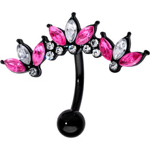 Load image into Gallery viewer, Clear Pink Gem Black Clusters Belly Ring