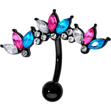Load image into Gallery viewer, Clear Aqua Pink Gem Black Clusters Belly Ring