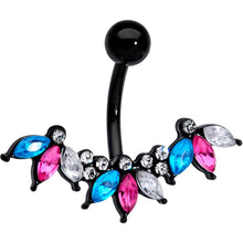 Load image into Gallery viewer, Clear Aqua Pink Gem Black Clusters Belly Ring