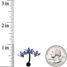 Load image into Gallery viewer, Clear Aqua Pink Gem Black Clusters Belly Ring