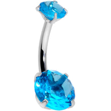 Load image into Gallery viewer, Aqua CZ Gem Round Duo Internally Threaded Belly Ring