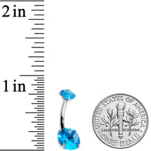 Load image into Gallery viewer, Aqua CZ Gem Round Duo Internally Threaded Belly Ring