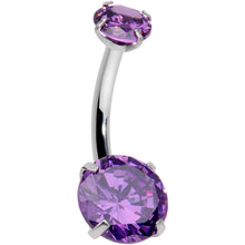Load image into Gallery viewer, Purple CZ Gem Round Duo Internally Threaded Belly Ring