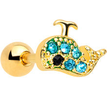 Load image into Gallery viewer, 16G 1/4 Aqua Gem Gold Tone Water Whale Cartilage Tragus