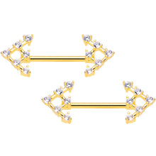 Load image into Gallery viewer, 14G 9/16 Clear Gem Gold Tone Arrow Barbell Nipple Ring Set