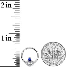 Load image into Gallery viewer, 16G 3/8 Blue Clear Gem Art Deco Fan Hinged Segment Ring