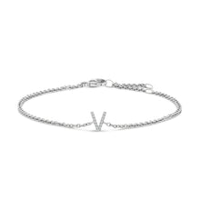 Load image into Gallery viewer, 10K White Gold Diamond Accent "A" Initial Charm and Link Bracelet