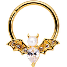 Load image into Gallery viewer, 16G 3/8 Clear Gem Gold Tone Bat Halloween Hinged Segment Ring