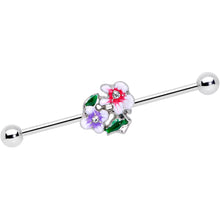Load image into Gallery viewer, 14G Clear Gem Fanciful Flowers Industrial Barbell 38mm