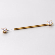 Load image into Gallery viewer, 14G Clear CZ Gem Gold Tone Threadless Industrial Barbell 38mm