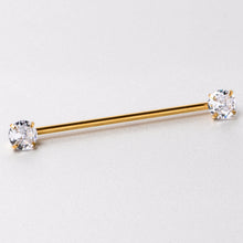 Load image into Gallery viewer, 14G Clear CZ Gem Gold Tone Threadless Industrial Barbell 38mm