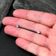 Load image into Gallery viewer, 14G Clear CZ Gem Black Threadless Industrial Barbell 38mm