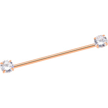 Load image into Gallery viewer, 14G Clear CZ Gem Rose Gold Tone Threadless Industrial Barbell 38mm