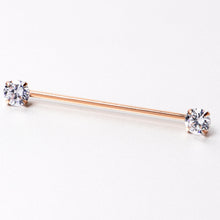 Load image into Gallery viewer, 14G Clear CZ Gem Rose Gold Tone Threadless Industrial Barbell 38mm