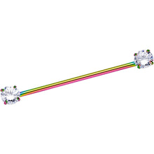 Load image into Gallery viewer, 14G Clear CZ Gem Rainbow Threadless Industrial Barbell 38mm