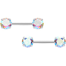 Load image into Gallery viewer, 14G 1/2 Aurora CZ Gem Threadless Barbell Nipple Ring Set